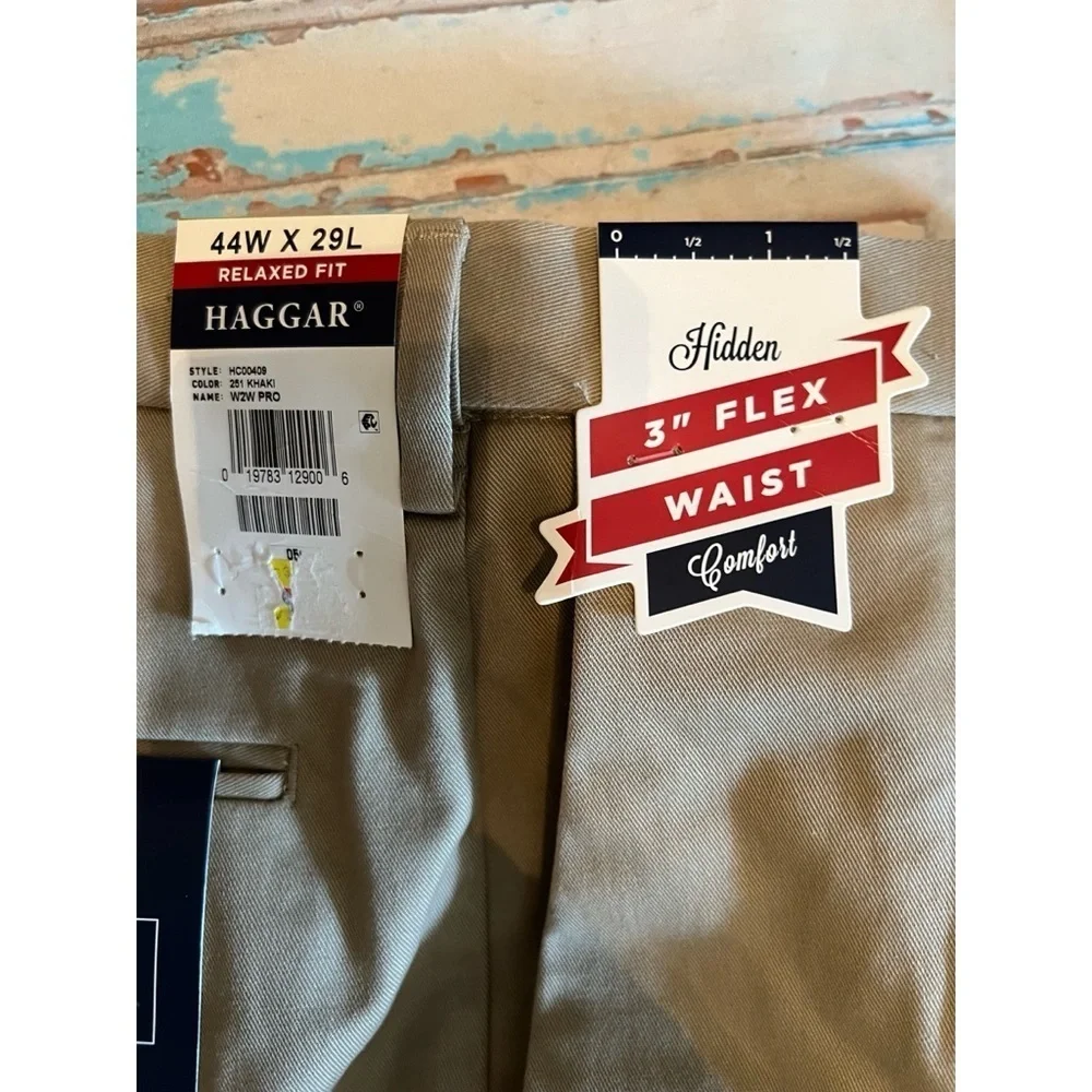 Haggar Men's Work to Weekend Pro Khaki Relaxed Pants Trousers 44